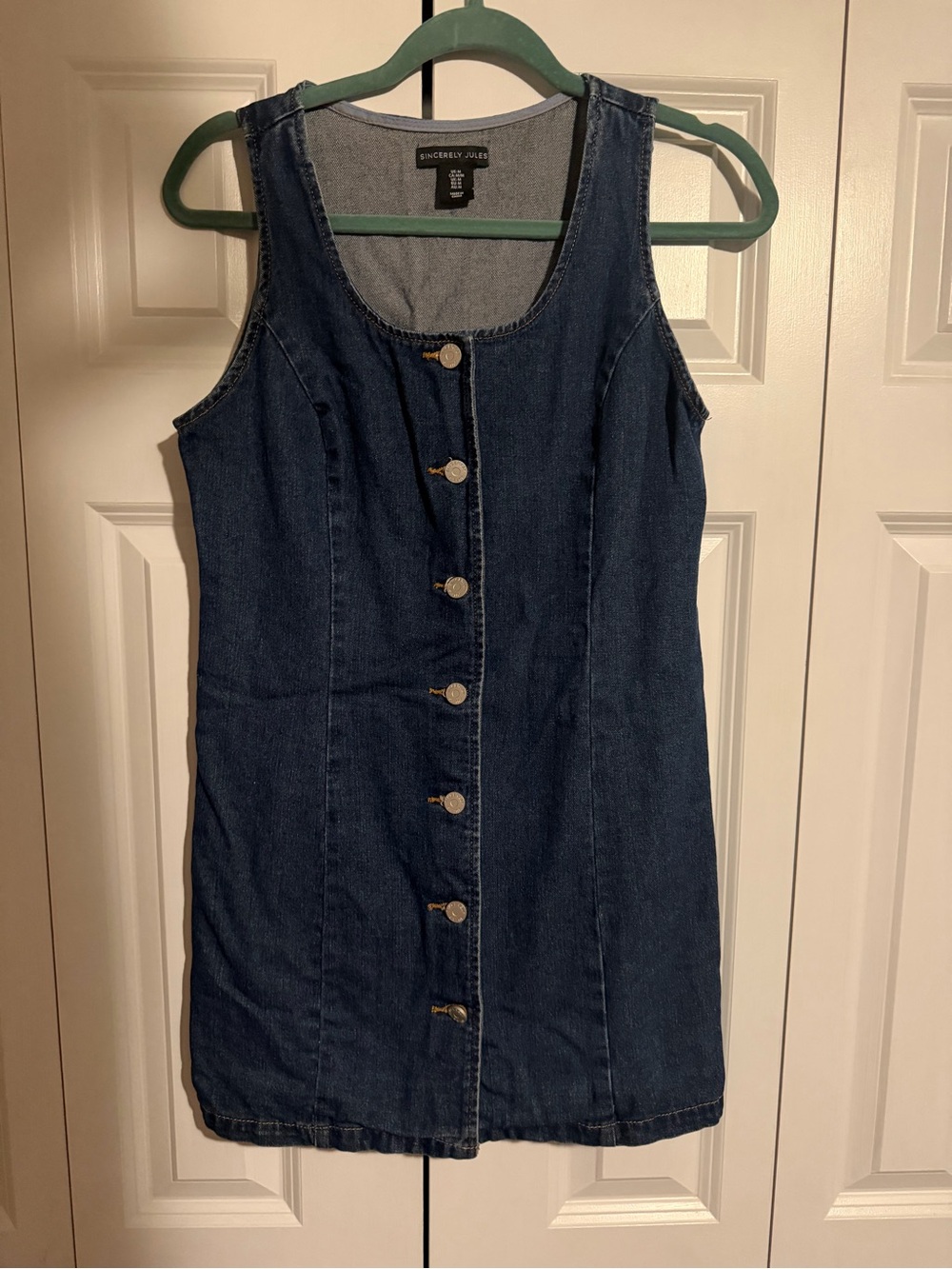 Sincerly Jules Dark Blue Denim Button-Front Tank Dress